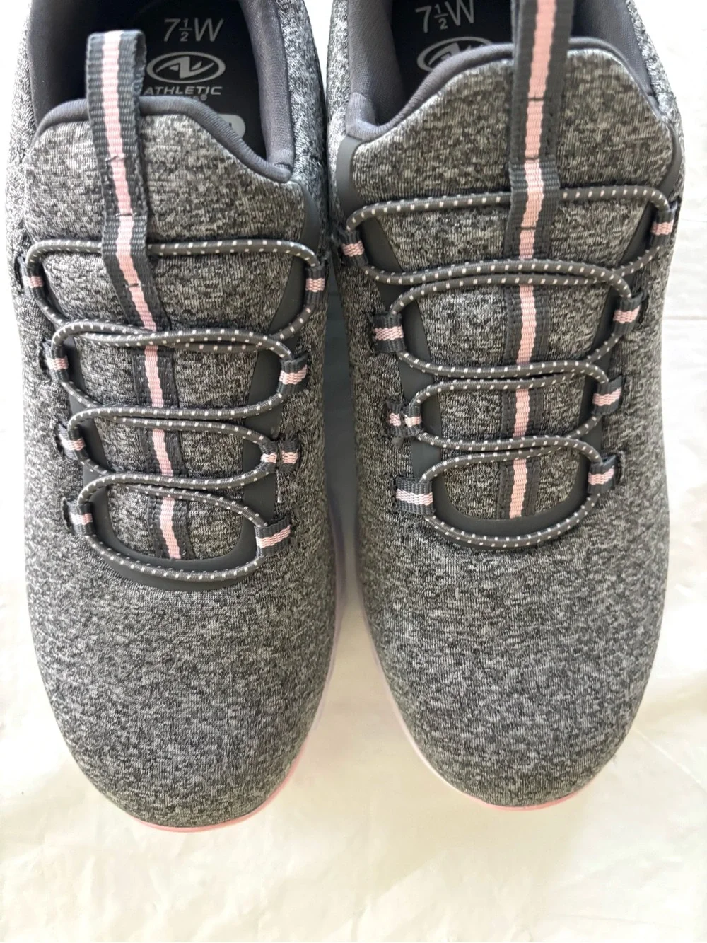 NWOT Athletic Works Gray Bungee Slip on Sneakers with Pink Accents SZ 7.5